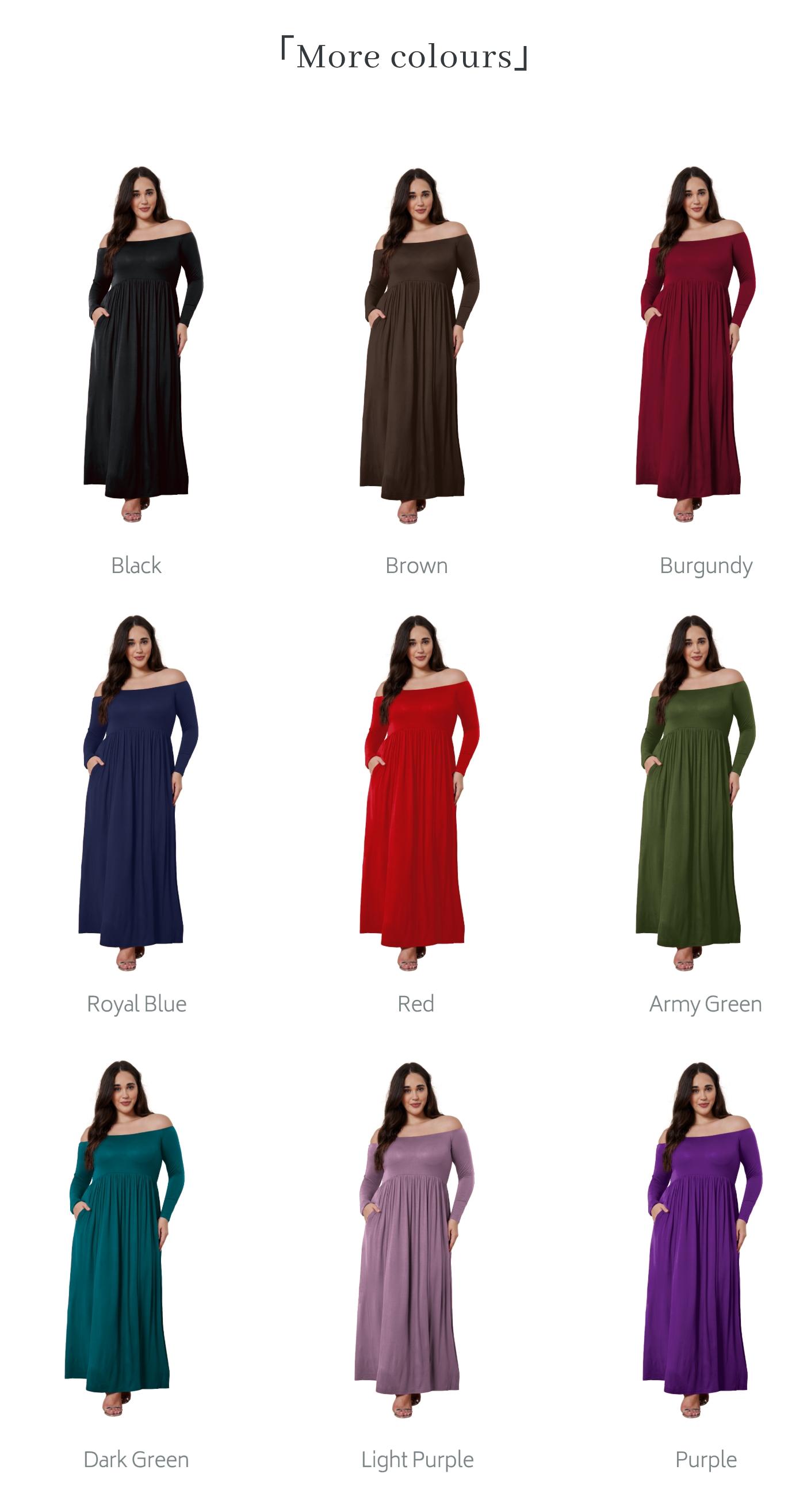 【Clearance Sale】Plus Size Women's Off-Shoulder FallMaxi Dress- Long Sleeve with Pockets, Elegant AutumnLong Dress for Vacation, Dinner & Semi-Formal Occasions SpringStatements
