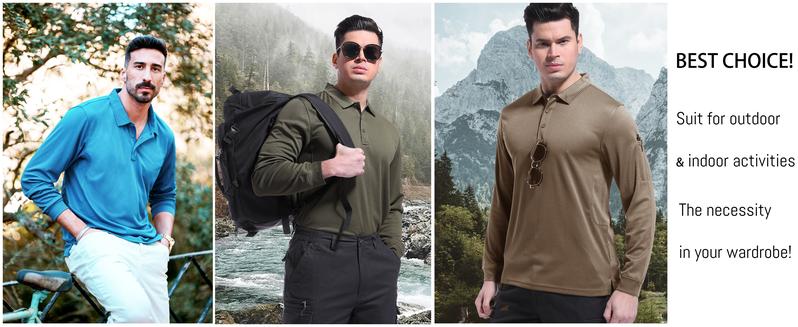 MAGCOMSEN Men's Polo Shirts 3 Button Quick Dry Performance Long Sleeve Tactical Shirts Pique Jersey Golf Shirt Classic Comfy FallFreshness Outdoorfun