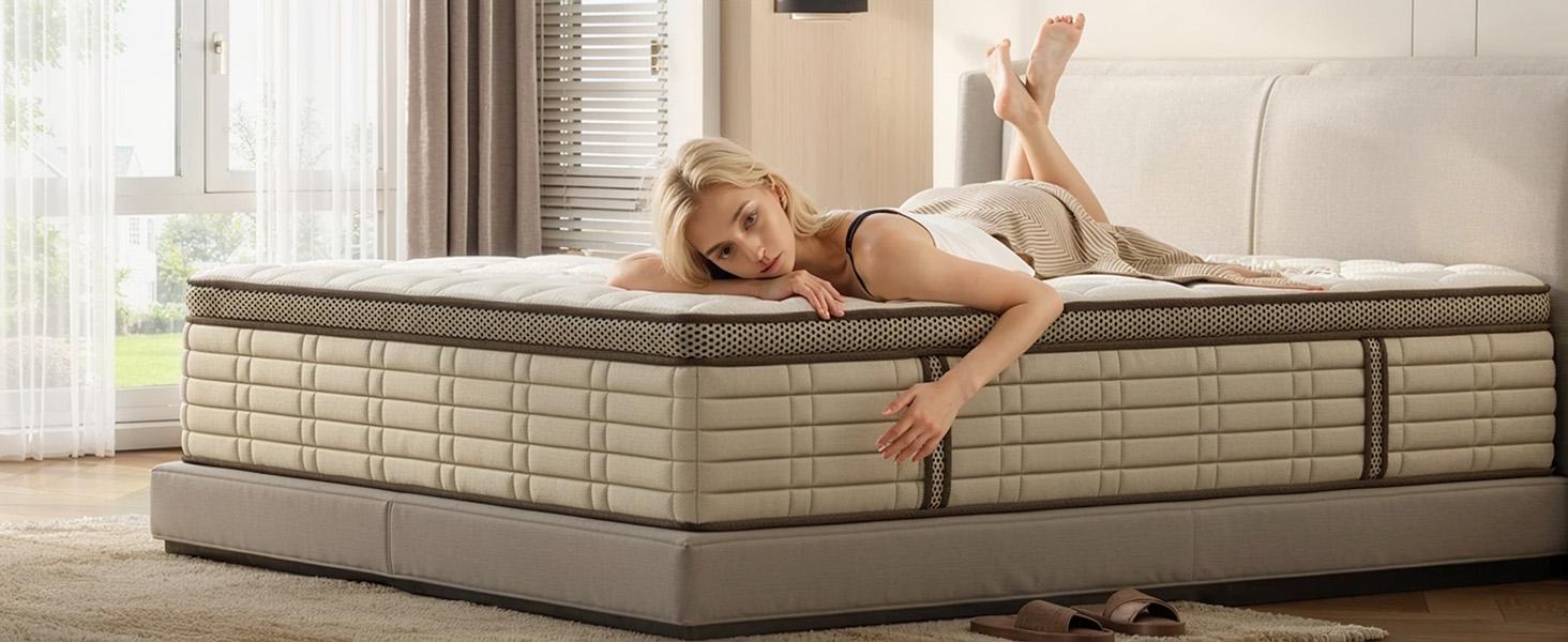 Soges Hybrid Mattress in a Box: 10-12 Inch, Twin/Full/Queen/King Size, Medium Firm with Sturdy Edge Support, Cooling & Pressure Relief, Fiberglass-Free, Breathable Knit Top Cover, H9A, For Christmas Gifts