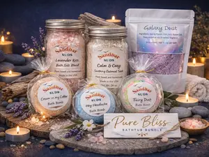 Sandbar SUDS Pure Bliss 6-Piece Bath & Sooth Set | Luxury Aromatherapy Collection | Includes Galaxy Dust, Premium Bath Salt Blend, 3x Bath Bombs & Soothing Oatmeal Soak | Ultimate Relaxation Gift Box | Made in USA | Phthalate-Free
