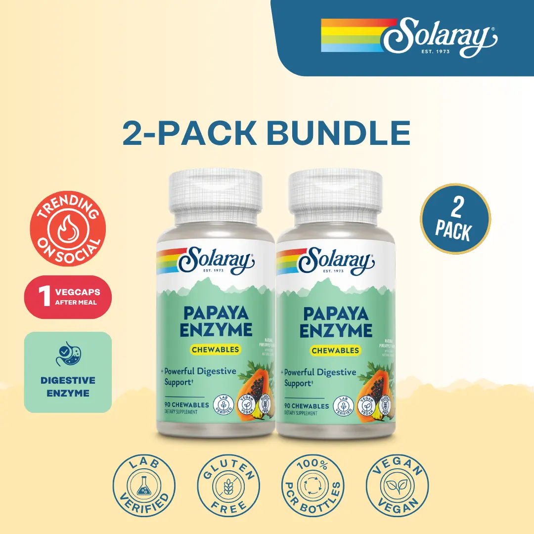 Solaray Papaya Enzyme Chewables 2-Pack — Daily Digestive Enzyme Routine — Bloating & Stomach Comfort Support (60-Day Supply)