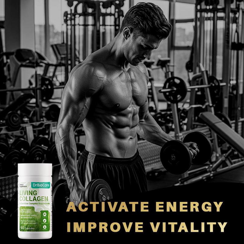 DrBioCare Men’s Supplement — Boosts Strength&All Day Energy — Featuring L-Carnitine + Living Collagen — 60 Capsules