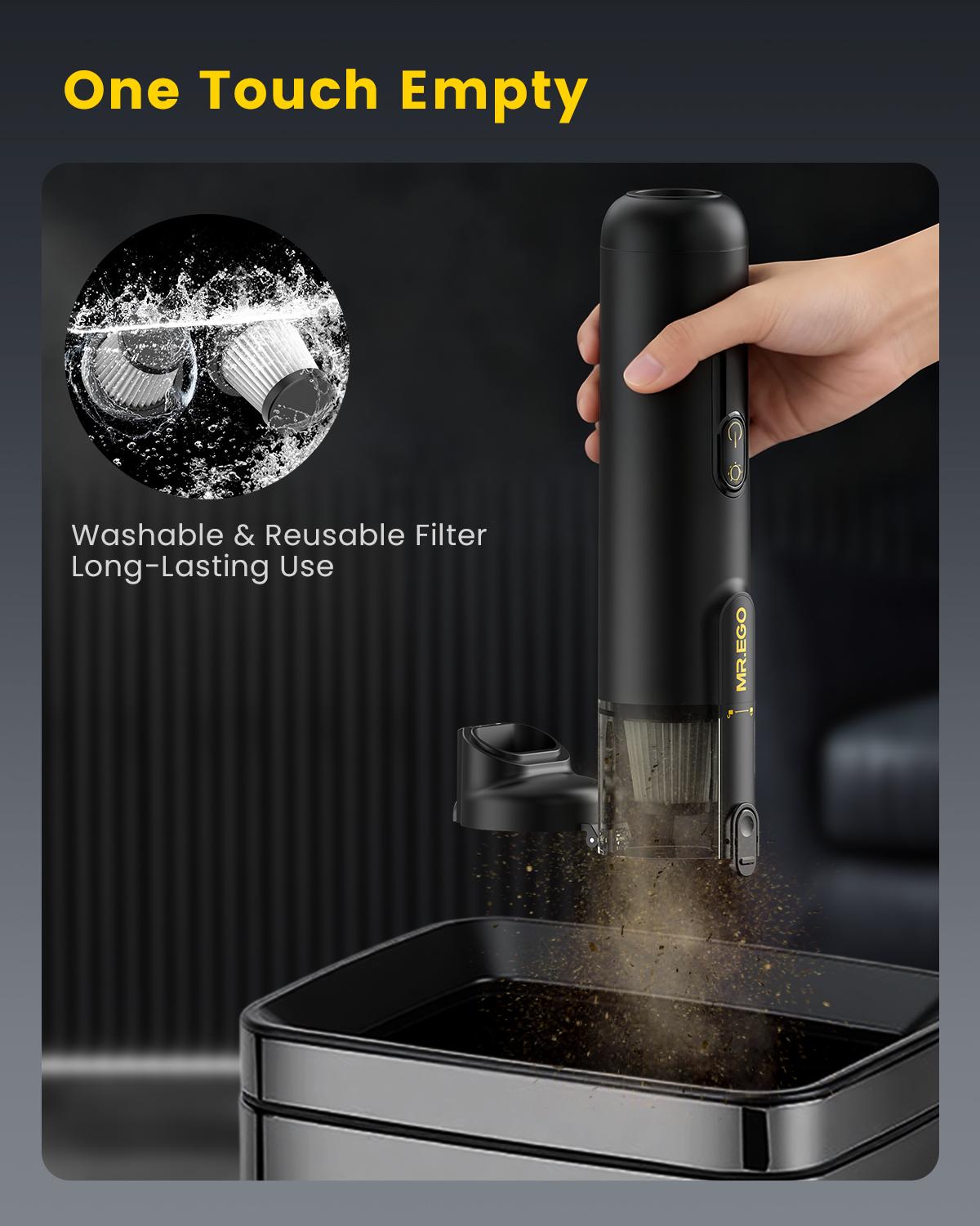 MR.EGO 20000Pa, Car Vacuum Portable Cordless, 4-in-1 Mini Vacuum Cleaner with 20,000Pa Powerful Suction, Green LED Light, Type-C Charging, 2 Suction Modes, Ultra-Light for Car, Home, Desk, Keyboards (Black) Car Cleaning Supplies Car Detailing Kit