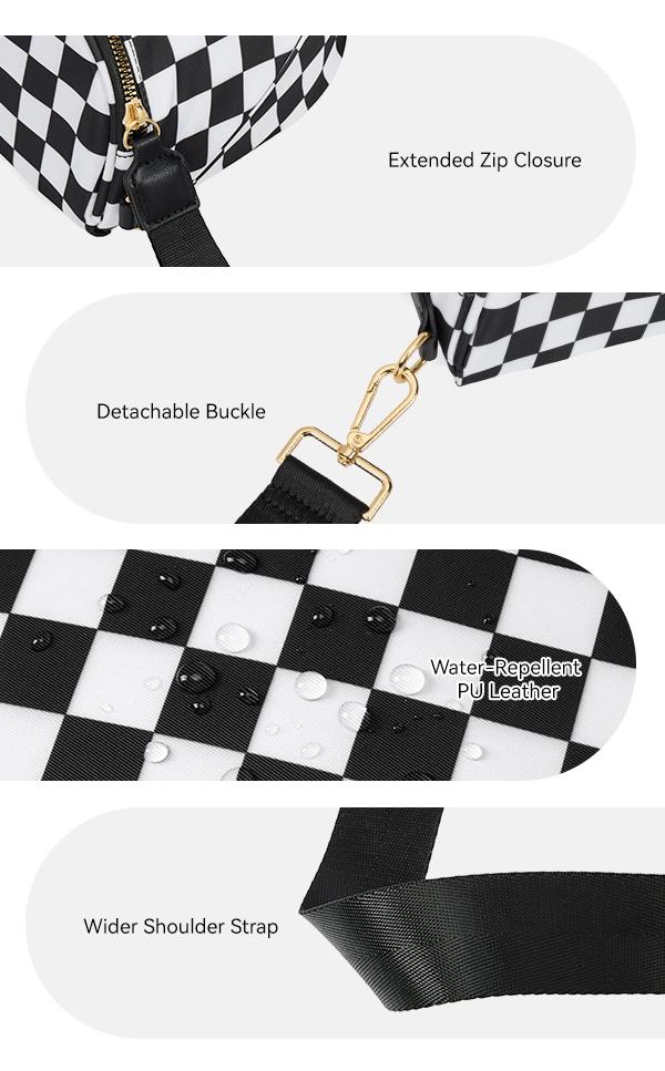 【FREE GIFT】BOSTANTEN Checkered Bum Bag Crossbody Belt Bag for Women Cross Body Purse Fanny Waist Pack with Adjustable Strap