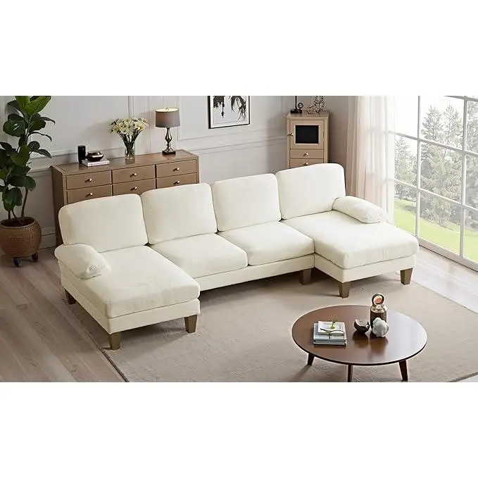 VINGLI 110" U-Shaped Chenille Sectional Sofa Set