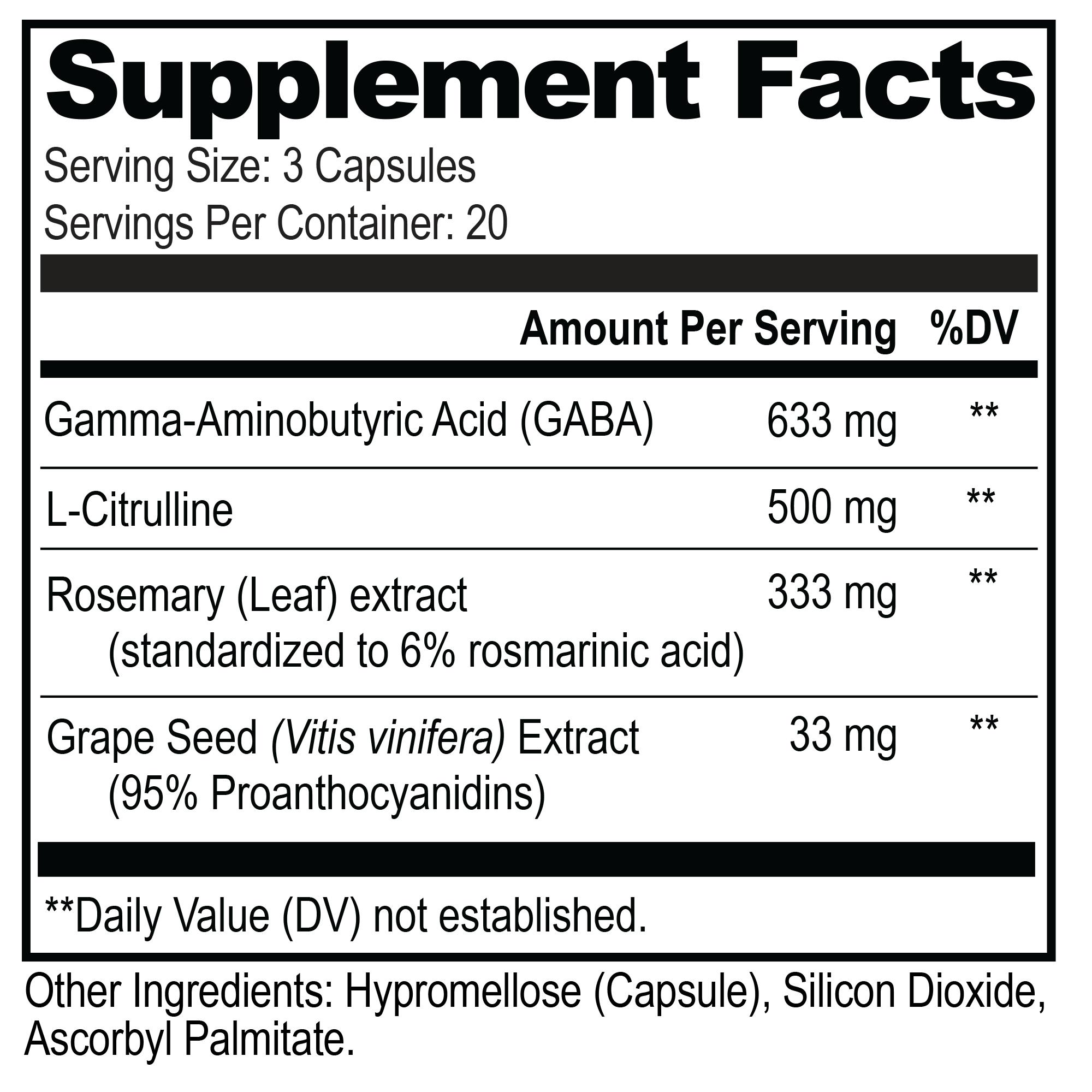 GABA Brain Food Supplement with L-Citrulline, Rosemary Leaf, and more - Nighttime Support for Calm & Relaxation* - Sleep Supplement GABA Brain Food Supplement with L-Citrulline, Rosemary Leaf, and more - Nighttime Support for Calm & Relaxation* - Sleep Supplement