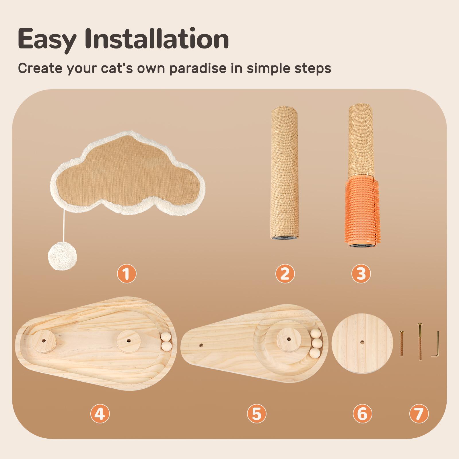 Pawaboo Cat Scratching Post, Cat Self Groomer for Indoor Cats, Cloud Soft Perch for Rest, 17.5" Tall Natural Sisal Scratcher Cat Grooming Interactive Ball Track Toys for Small Cats Kittens