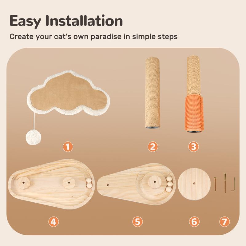 Pawaboo Cat Scratching Post, Cat Self Groomer for Indoor Cats, Cloud Soft Perch for Rest, 17.5" Tall Natural Sisal Scratcher Cat Grooming Interactive Ball Track Toys for Small Cats Kittens