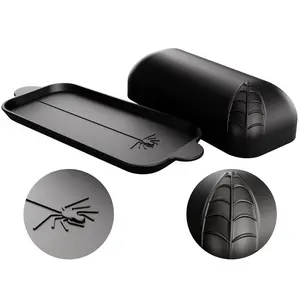 Spiderweb Butter Dish with Lid – Black Matte Porcelain Gothic Butter Keeper for Spooky Kitchen Decor