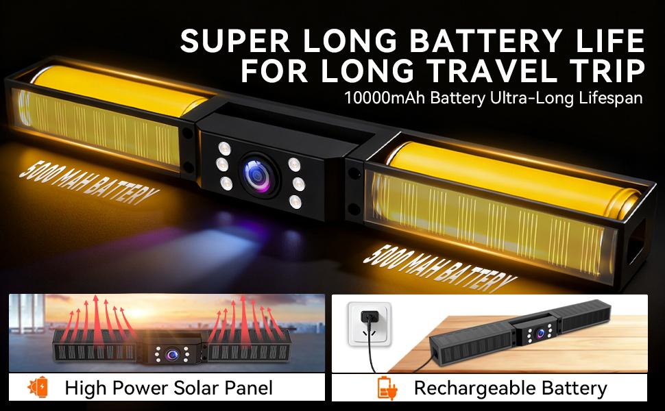 ConewVehicle Magnetic Solar Wireless Backup Camera with 5" 1080P Monitor,Magnetic base or license plate installation,10000mAh Battery 1 Mins DIY Installation Night Vision Waterproof Reverse Camera for Truck, RV,Car, Van, SUV, Trailer