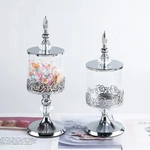 2 Pack Silver Rose Bouquet Candy Jar Set – Large (11×33.5cm) & Small (11×29cm) Elegant Glass Storage Jars with Romantic Floral Design for Sweets, Tea & Home Décor, Kitchen, Gift