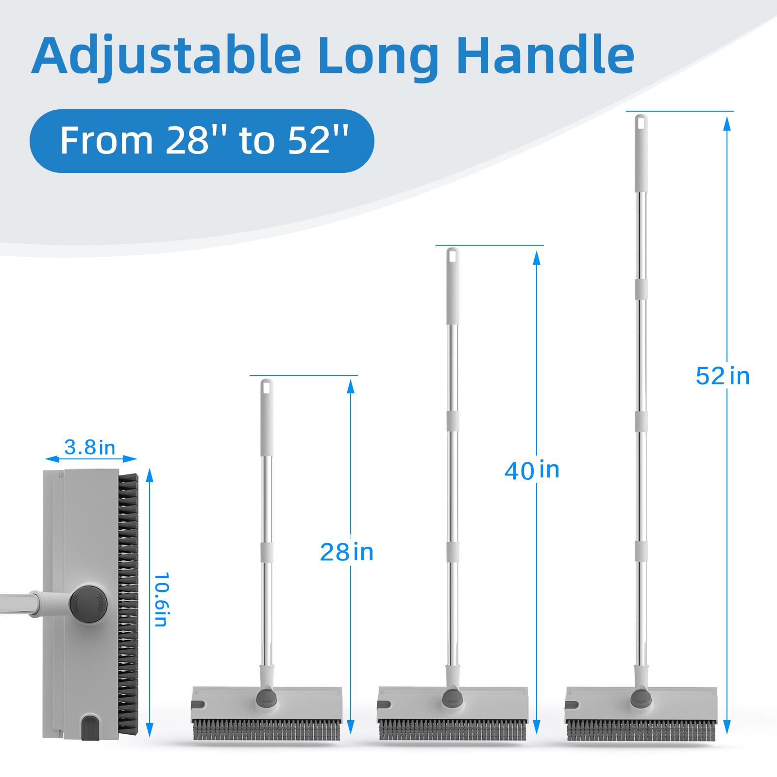 Glumzrk Scrub Brush with Long Handle, Floor Scrub Brush Squeegee Broom for Cleaning, 3 in 1 Shower Scrubber Floor Broom Squeegee for Concrete Tile Wall Deck Patio Grey White