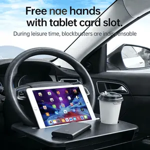 Car Steering Wheel Tray Table - 2-in-1 Laptop & Food Desk with Seat Gap Storage Organizer - for Work, Eating, Tesla Model 3/Y, Trucks, SUVs