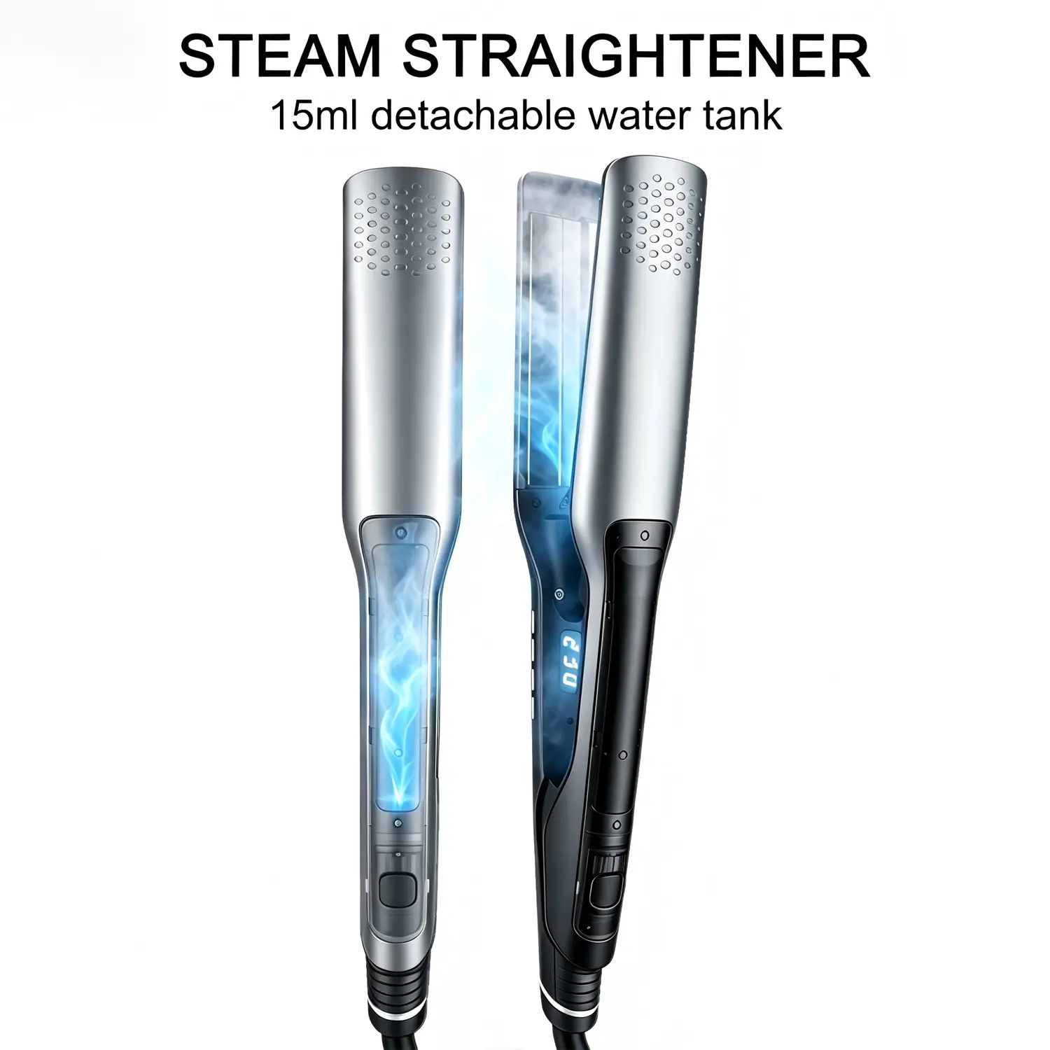 Steam Flat Iron with Ionic Vapor Infusion, 12-Inch Titanium Ceramic Hair Straightener for Silky Straight, Frizz-Free Results, Silky Straight Hair, Straightening Curly Hair