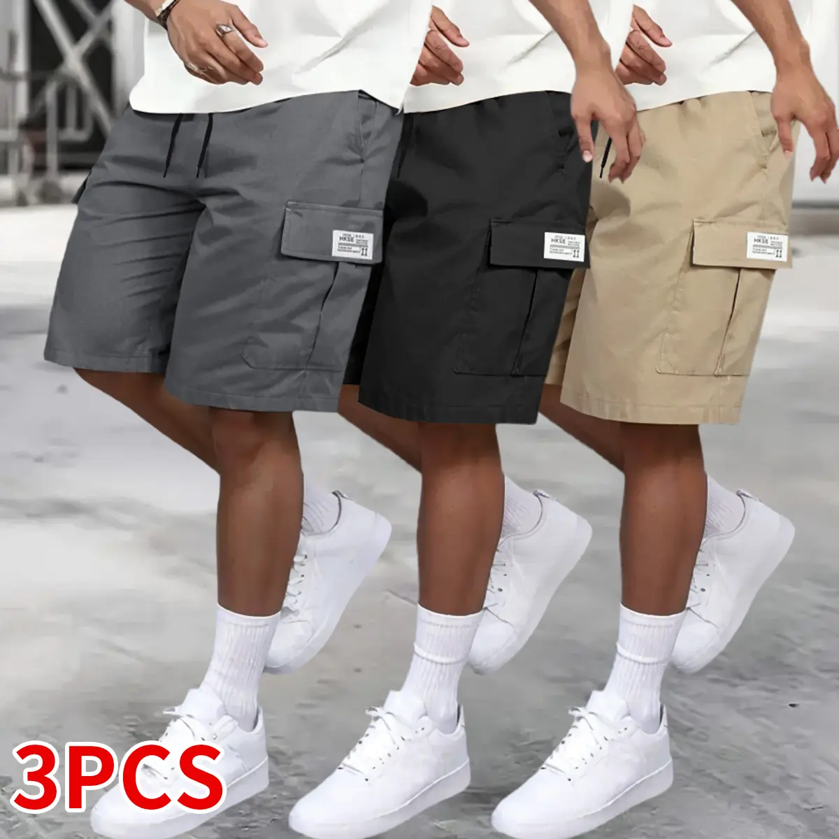 Men's Fitted Cut Knee-Length Solid Shorts - Hemmed, 3-Pocket Design, Tooling Look, Adjustable Drawstring Waist Adapts to Your Fit, Summer Outdoors Leisure & Work Bottoms, Side Pockets Casual Drawstring Shorts Casual Athletic Shorts