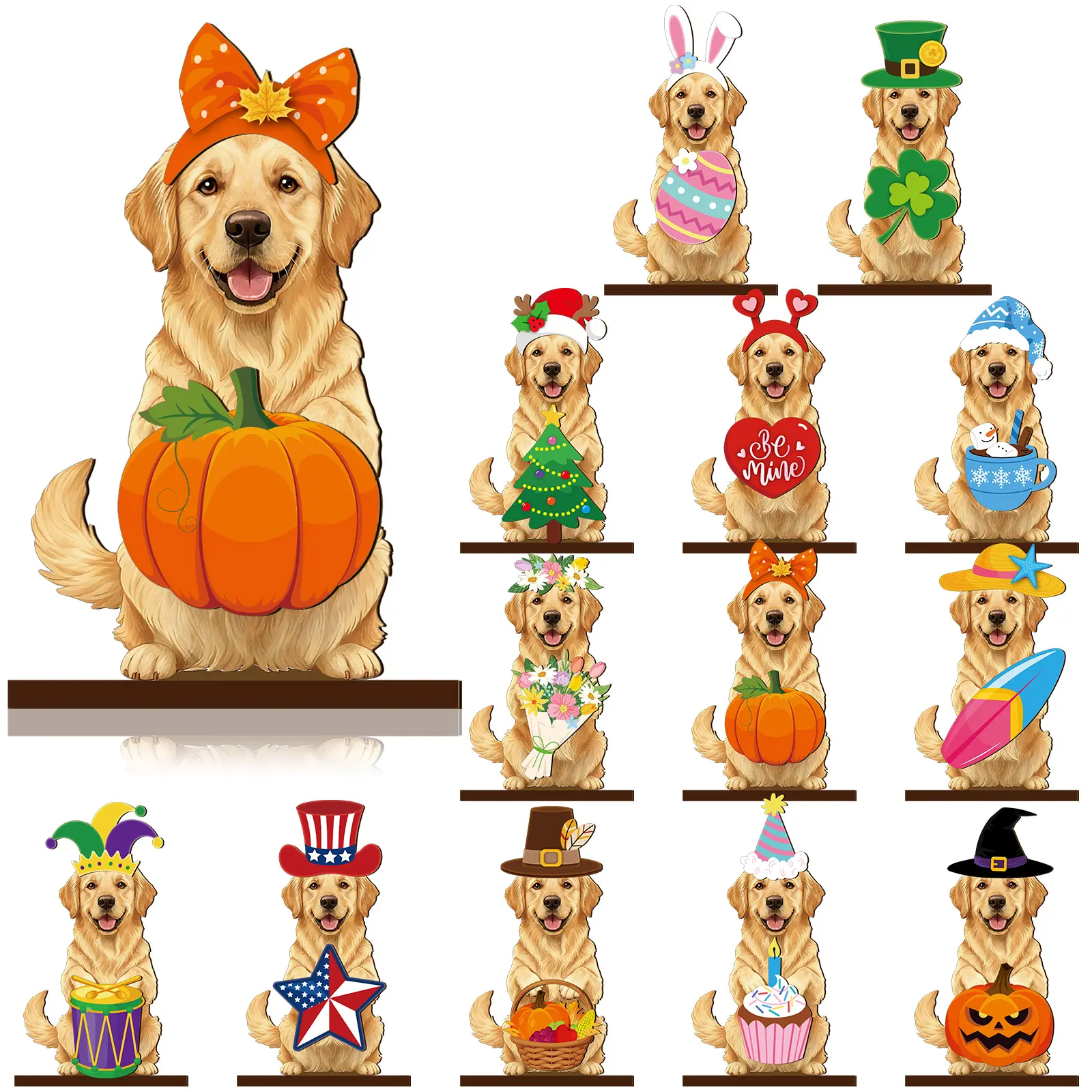 Dog Sign Gift Interchangeable Sign with Magnet Hats Cute Dog Desk Decor for Office Golden Retriever Bulldog Yorkshire Terrier Corgi Westie Labrador Dachshund Husky Beagle Ornaments for Holiday Seasonal, Gift for Dog Animals Lovers Mom Friends Family