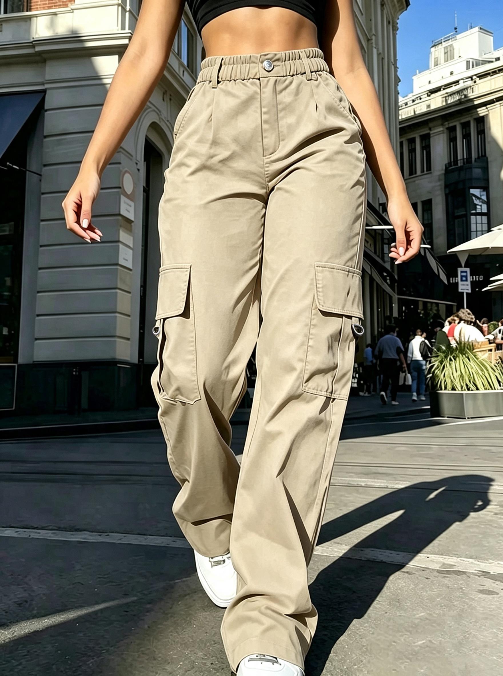 Clean Gent fashionable high-waisted cargo pants with pockets, Y2K tactical-style pants, street-style casual retro women’s bottoms suitable for all seasons