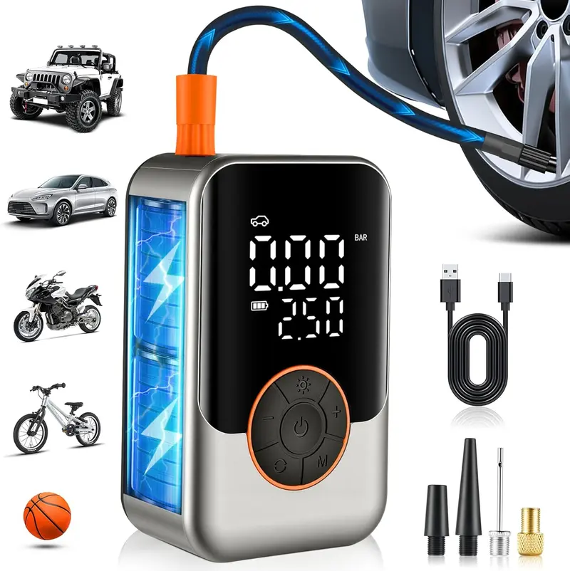 SINGARO Tire Inflator Portable Air Compressor Cordless 150PSI Car Tires Air Pump Mini Electric Bike  Pump With LED Light Digital Display Pumps For Car Motorcycle Bicycle Balls