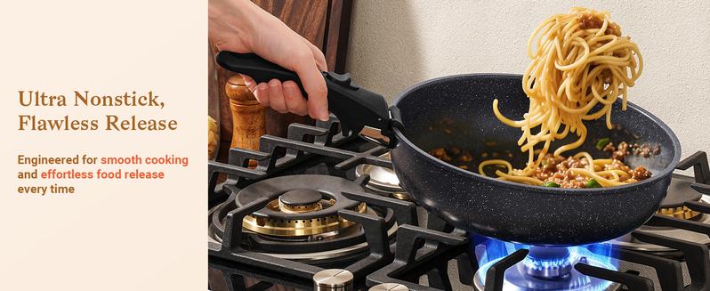 SODAY 12 Pcs Pots and Pans Set Non Stick, Kitchen Cookware Sets White Granite Nonstick Cooking Set with Frying Pans, Saucepans,Nonstick Pots with Glass Lid (NO PFOS, PFOA),Kitchenware,stock up on specials,Valentines Day gifts, gifts