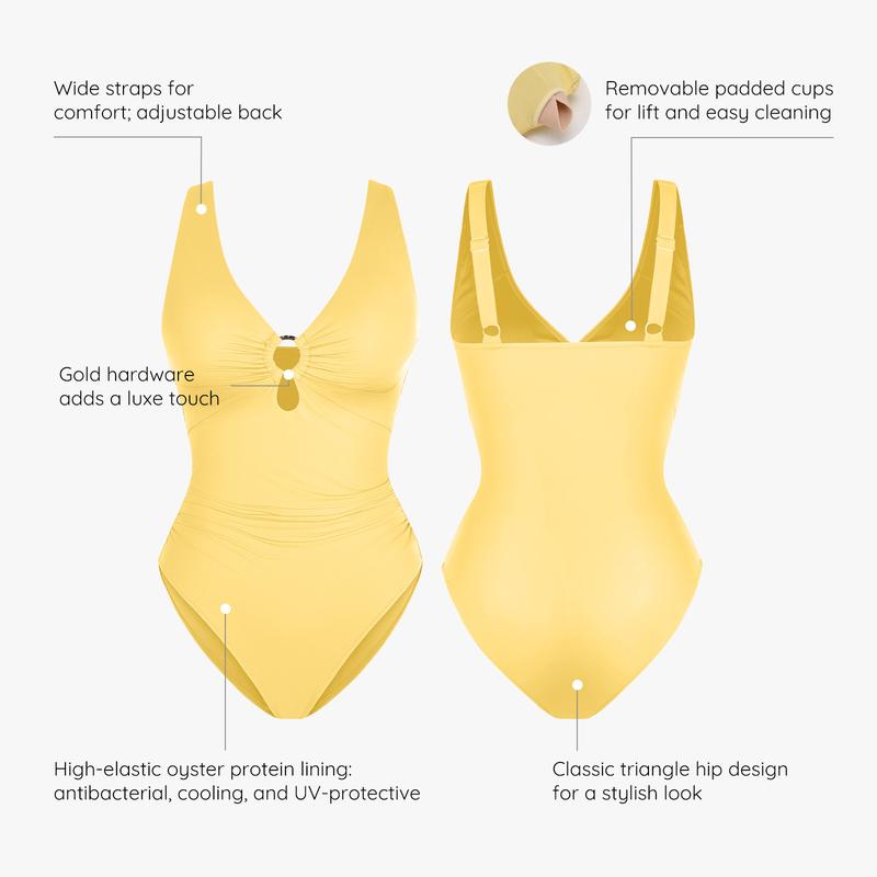 FeelinGirl One Piece Swimsuit Womenwear Plus Size Plain Color High Cut with Removable Pads Summer New Arrivals
