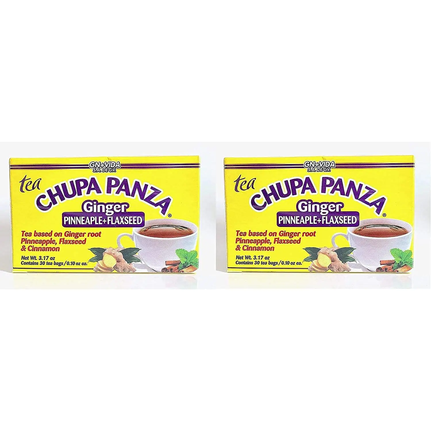 2 PACK! GN+VIDA Chupa Panza Tea (te chupa panza) - 30 Tea Bags, Herbal Supplement Beverage, Fruit Flavor, Dietary Supplement