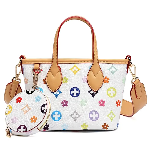 IVKMIVK Cute Sweet Lightweight Printed Mini Tote with Adjustable Extra Strap, Women's Handheld Shoulder-Crossbody Bag with Round Coin Pouch, Mini Bucket Zipper Bag, 2 Color Options