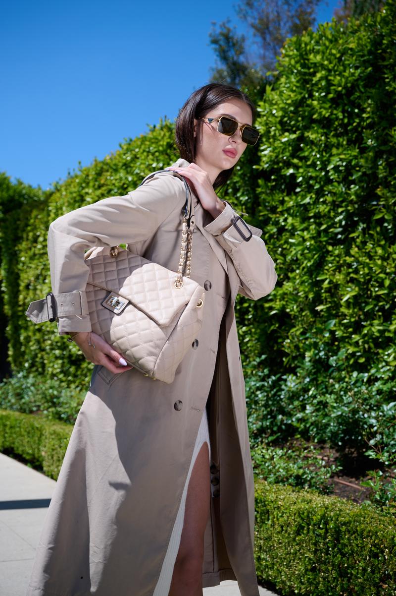 Shirley Women's Quilted Chain Tote Bag – Affordable Vegan Leather, Classic Flap Shoulder Bag for School and Work – Stylish Everyday Tote, Perfect Gift for Women in Multiple Colors