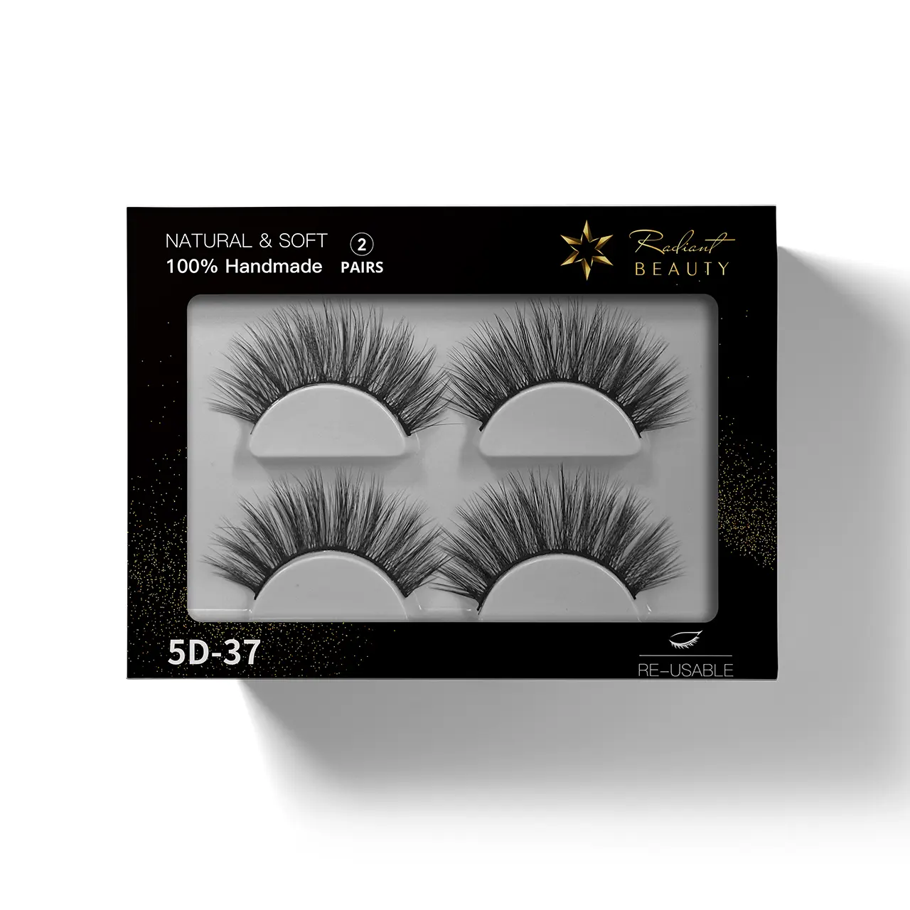 Radiant 5D-37 Natural Look Strip Eyelashes, 2 Sets, Waterproof, Lightweight False Eyelashes for Beauty & Personal Care Makeup