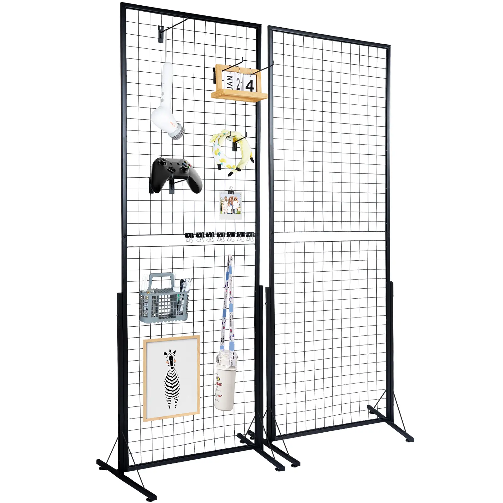 VEVOR 2' x 5.6' Grid Wall Panels Tower,  2 Packs Wire Gridwall Display Racks with T-Base Floorstanding, Double Side Gridwall Panels for Art Craft Shows, Retail Display with Extra Clips and Hooks