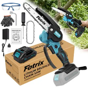 Fotrix 6-Inch Brushless Lithium Cordless Chainsaw with 21V 4.0Ah Battery & Safety Features for Home Logging & Pruning portable handheld chain saw Mini