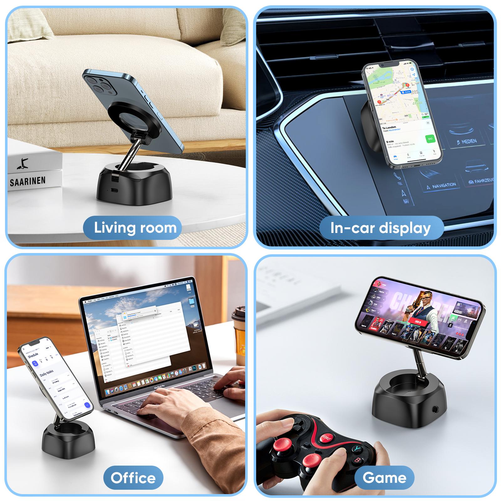 Black Magnetic Phone Holder with Suction Cup, 360° Rotatable Design, Stable & Strong Adsorption, Compatible with 4-7 Inch Smartphones, Ideal for Car & Home Use