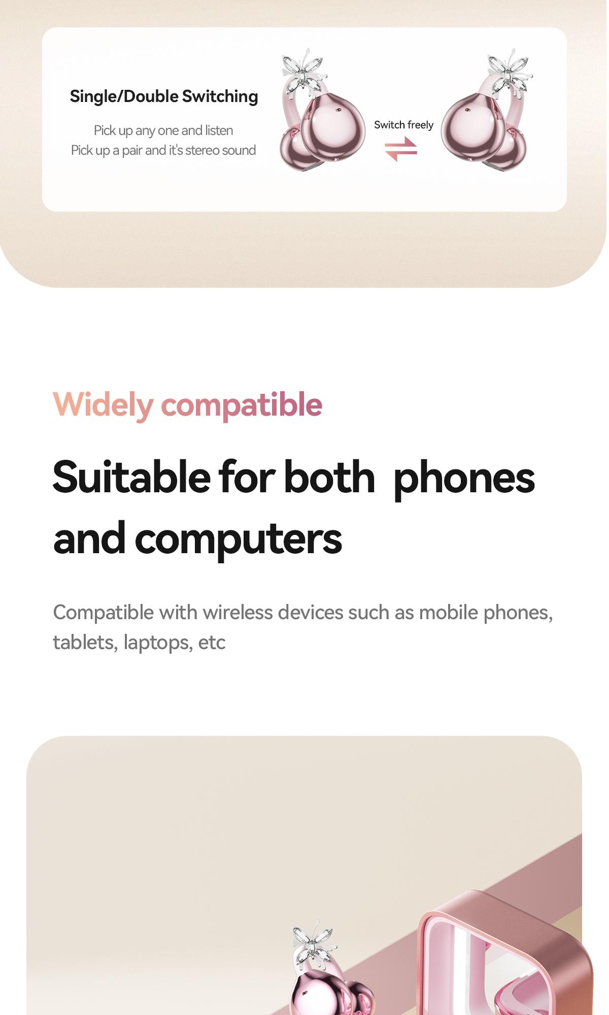 CHENRUIDA Mini Square Wireless Bluetooth Earphones  Features a built-in makeup mirror and fill light, portable makeup tool, 360° panoramic sound effect + active noise cancellation, soft silicone ear tips for comfortable wear, and extra-long battery life.