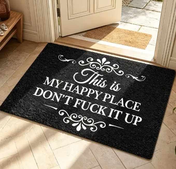 Personalized Lettering Happy Place Rectangle Doormat - Retro Look, Wrinkle Resistant Indoor Entryway Mat, Non Slip House Decor, Unique Gifts Couple Gifts for Adults, Summerwins Collection Textile