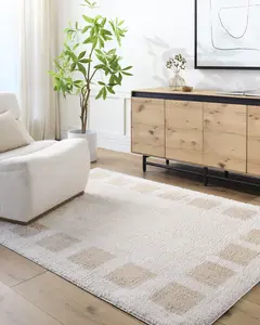 Livabliss Checker Pattern Modern Shaggy Area Rug, Contemporary Machine Washable Rug, Durable Household Textile Carpet