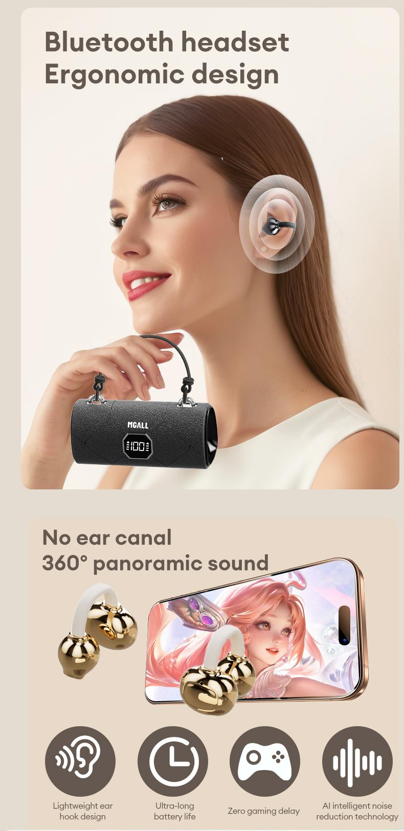 MGALL X22 Fashionable Clip-On Wireless Headphones with Handbag‑Style Light‑Luxury Leather Texture, Comfortable Fit, 2025 Bluetooth 6.0, LED HD Display, HiFi Sound, Sport & Travel Ready, Perfect Gift for Girlfriend, Audio Earbuds for Music & Calls