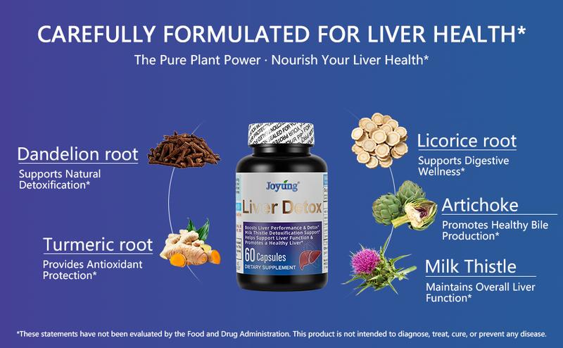 JOYUNG Liver Support with 540mg Milk Thistle, Artichoke, Dandelion, Licorice & Turmeric | Boosts Liver Performance & Detoxification, Supports Liver Function, Promotes Healthy Liver, Natural Herbal Liver Detox Supplement, 60 Capsules