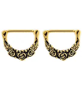 14G Gold PVD Triple Rosebud Nipple Clicker