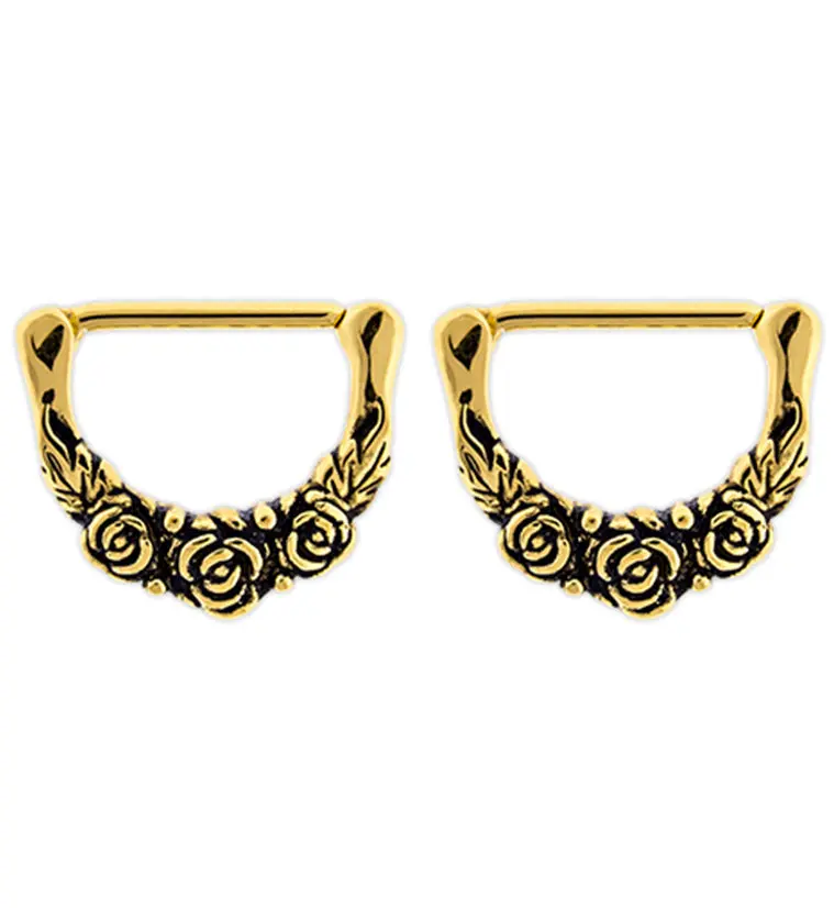 14G Gold PVD Triple Rosebud Nipple Clicker