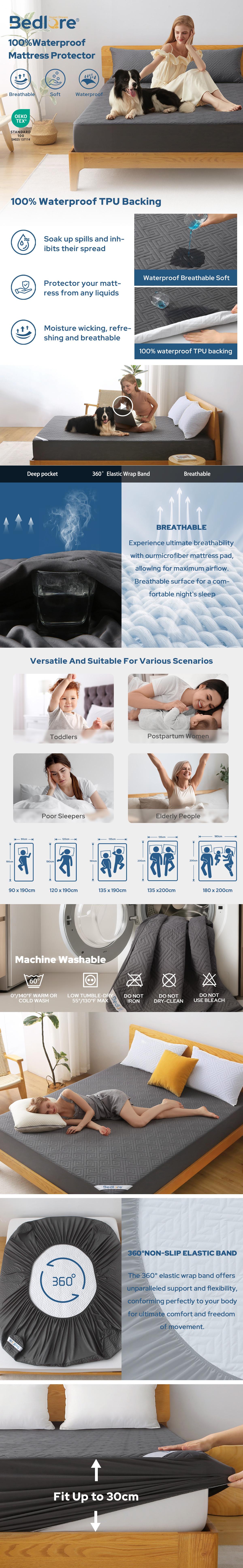 【BEDLORE】Waterproof Mattress Protector with Fitted Sheet, Soft & Breathable TPU Layer, Luxury Fabric, Deep Pockets Fit 6–18 Inches, Pillowcases Included, Ideal for Bedroom & Home Use 【BEDLORE】Waterproof Mattress Protector with Fitted Sheet, Soft & Breathable TPU Layer, Luxury Fabric, Deep Pockets Fit 6–18 Inches, Pillowcases Included, Ideal for Bedroom & Home Use