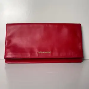 Pre-owned Yves Saint Laurent YSL Red Lambskin Foldover Clutch Bag|20373416 WWL HD
