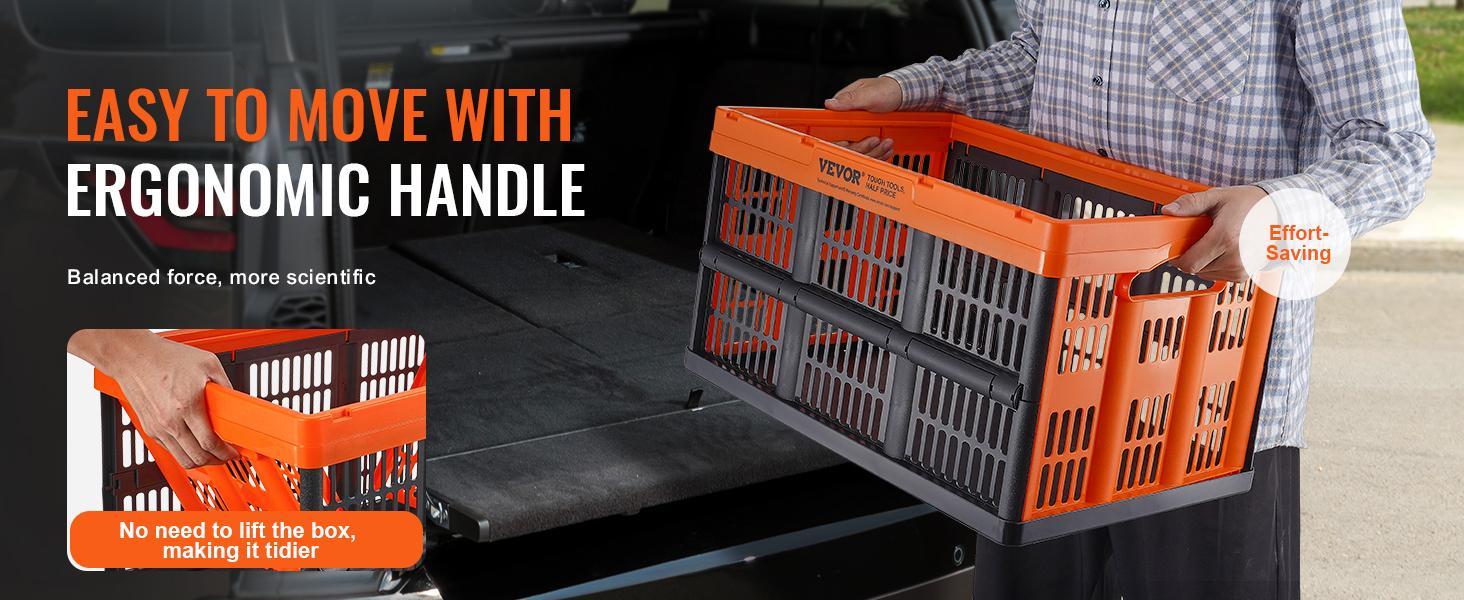 VEVOR Plastic Collapsible Storage Basket,  45L 3 Packs, Folding Stackable Storage Containers/Bins with Handles, Large Heavy Duty Containers for Clothes, Toys, Books, Snack, Shoes and Grocery Organizing Box Organiser