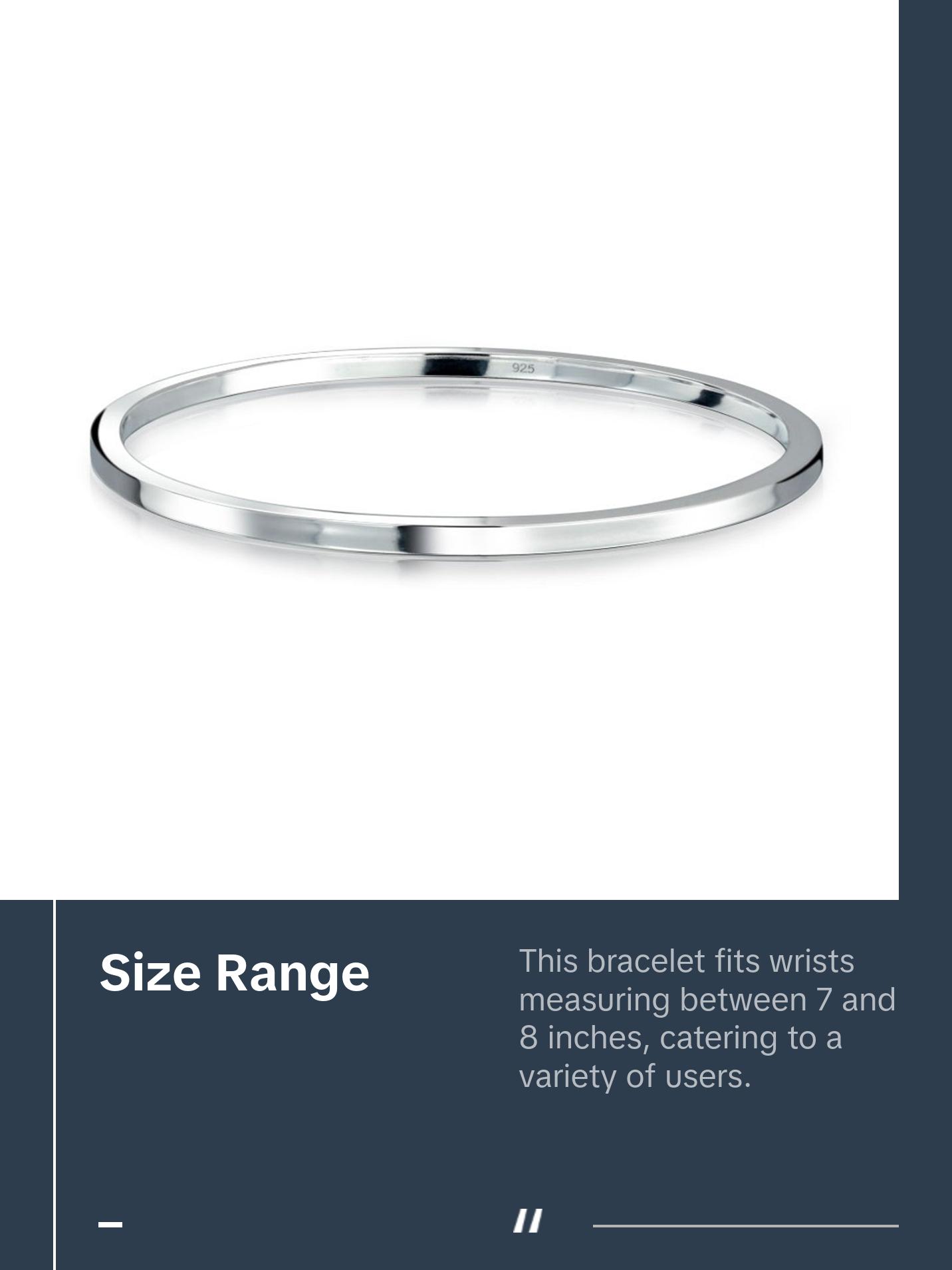 Strong Flat Square Stacking Smooth .925 Sterling Silver Bangle Bracelet