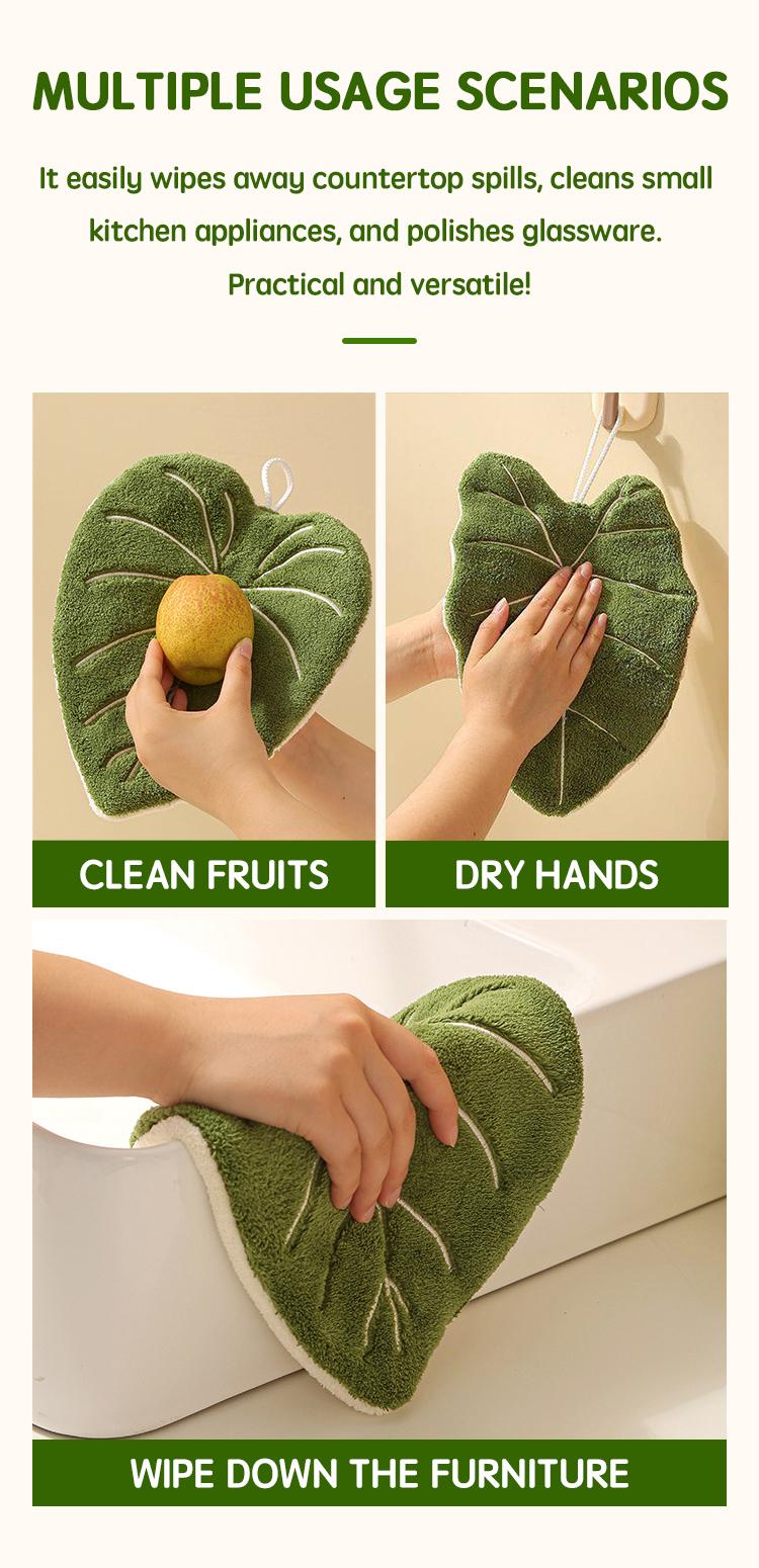 Elephant Ear Plant Shaped Towel,4-Layer Thickened Coral Fleece Hand Towel,Unique Leaf,Extra thick and absorbent | Luxuriously Soft and Absorbent Coral Fleece Hand Towel for Bathroom & Kitchen and Daily use decorative