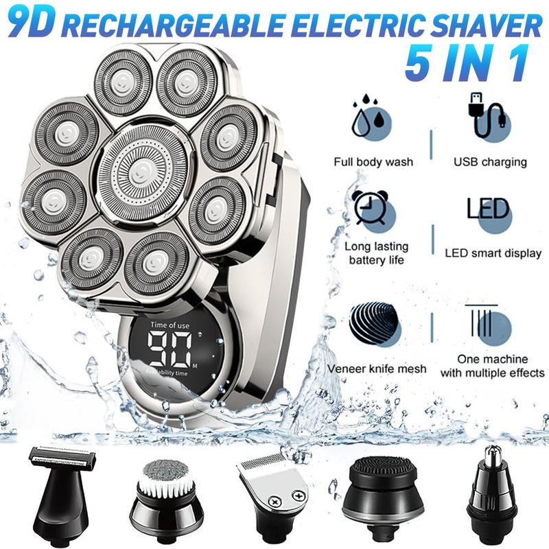 9D Electric Shaver Trimmer Bald Head Razor 6 IN 1 Wet & Dry Men's Grooming Kit,  for Home&Travel christmas Gift