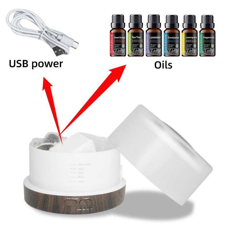 500ml Wood Grain Essential Oil Aroma Diffuser Humidifier - Remote Control Ultrasonic Cool Mist Air Purifier with Night Light, Waterless Fragrance Oil Diffuser, Home Humidifier, Anxiety & Flower Humidifier, Includes 6 Oils salt  lamp
