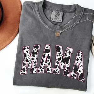 Comfort Colors Mama Pink Cow Western T-shirt, Western Mama TShirt, Retro Mama Varsity Tee, gift for mothers Day, Women's T-Shirt