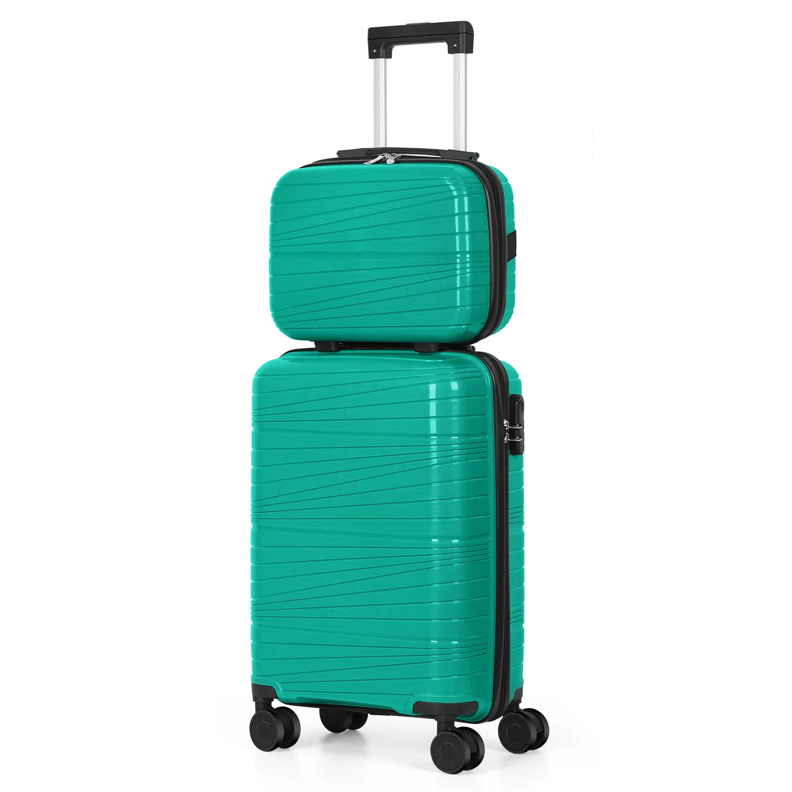 Hardside Luggage Sets, 2-Piece Carryon Luggage with 20-Inch Spinner Suitcase & 14-Inch Cosmetic Travel Bag, 360° Spinner Wheels, 3-Digit Combination Lock, Lightweight Rolling Bag for All Types of Travel