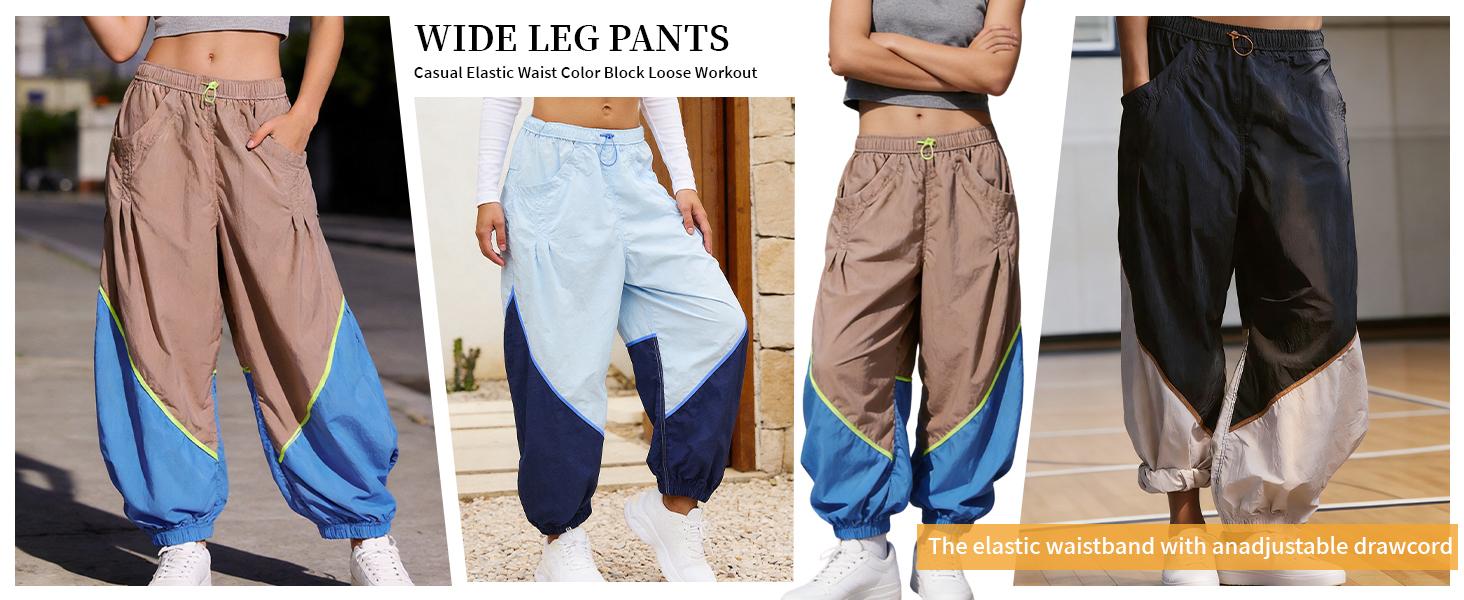 WoodBerry Women’s Slouchy Wide Leg Pants Elastic Adjustable Drawstring Waist Lightweight Quick Dry Sweatpants with Pockets Colorblock Loose Workout Track Pants WoodBerry Women’s Slouchy Wide Leg Pants Elastic Adjustable Drawstring Waist Lightweight Quick Dry Sweatpants with Pockets Colorblock Loose Workout Track Pants