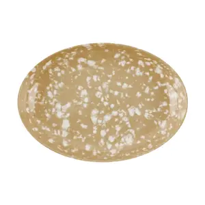 POLAATHOME Retro Marble Oval Snack Plate - Korean Ins Style Creative Splatter Melamine Dessert Dish, Coffee Milk Serving Tray (21.5*15cm)