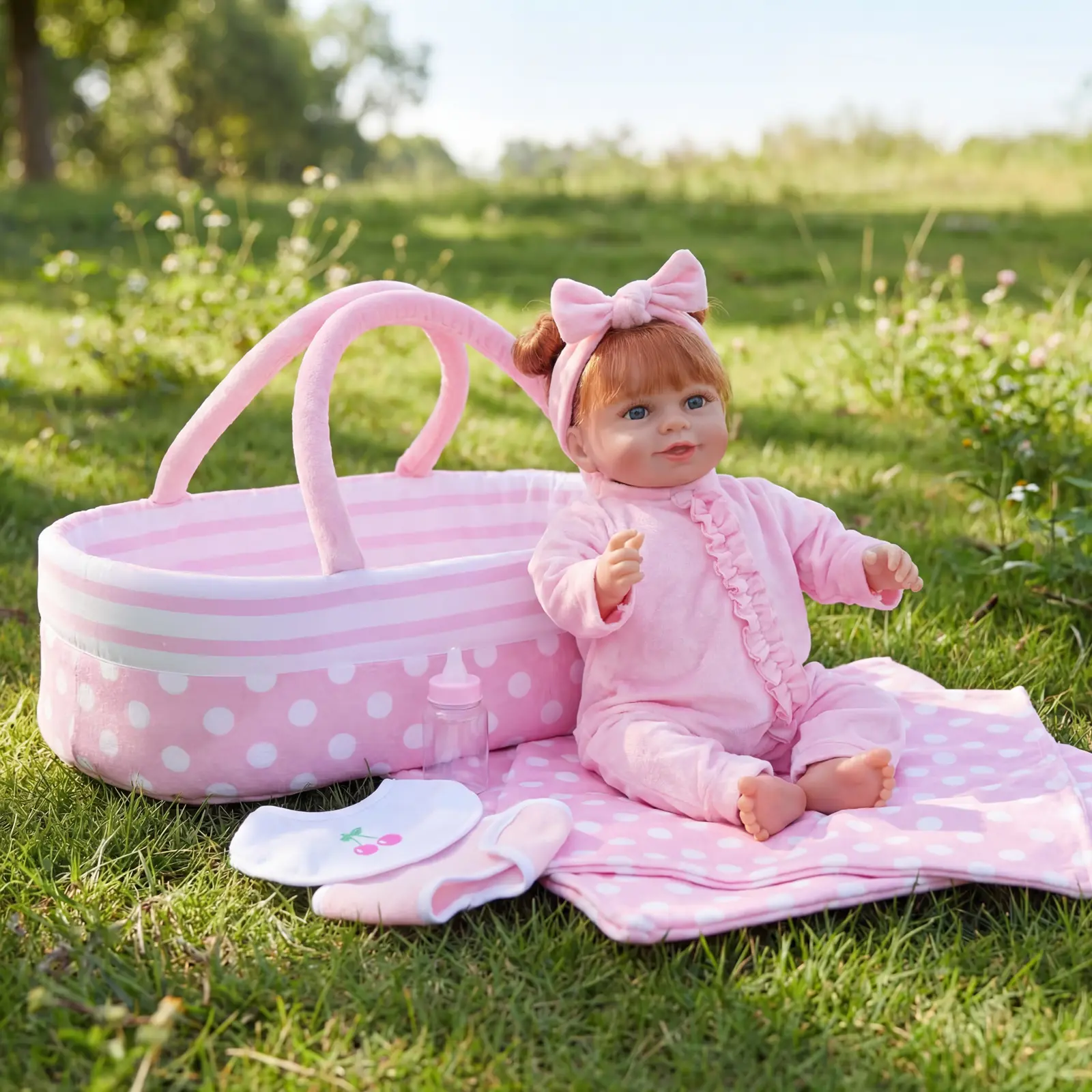 #backtoschool BABESIDE 7 Pcs Reborn Baby Doll Clothes with Bassinet for 17-22 Inch Baby Dolls, Baby Doll Accessories and Doll Clothes Outfit fit Reborn Baby Doll, Babies Pretend Play Set (not include reborn dolls)